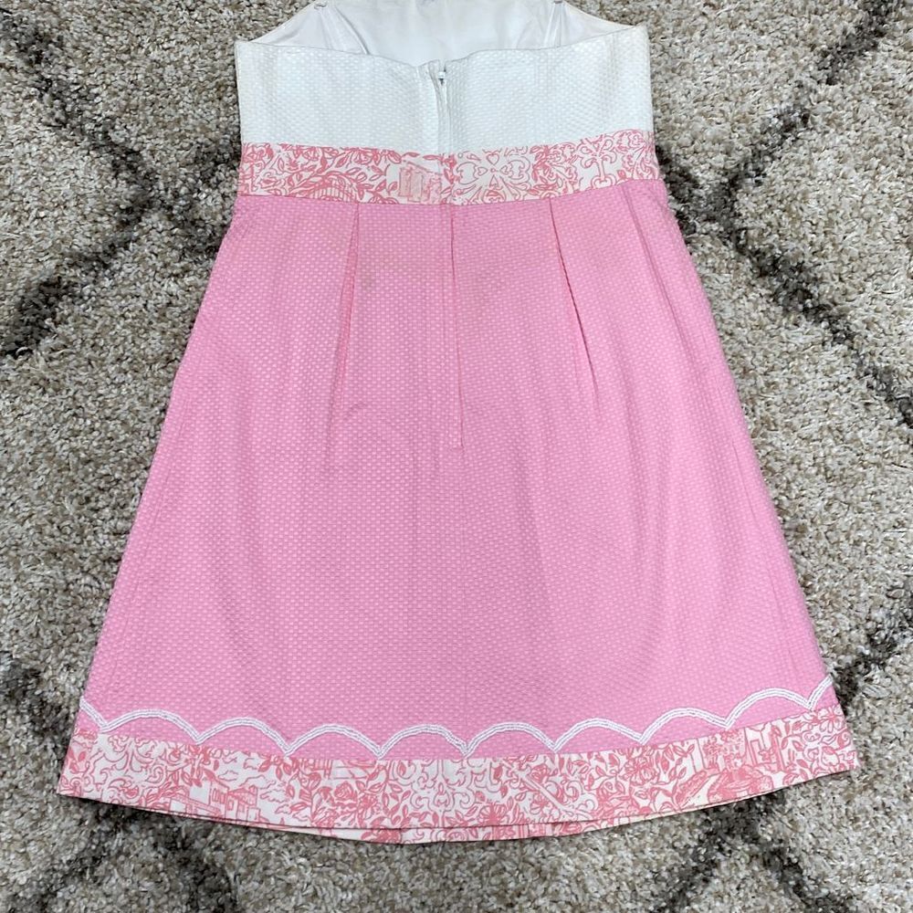 Lilly Pulitzer Jubilee Pink & White Strapless Dress Size 2 - Picture 3 of 9